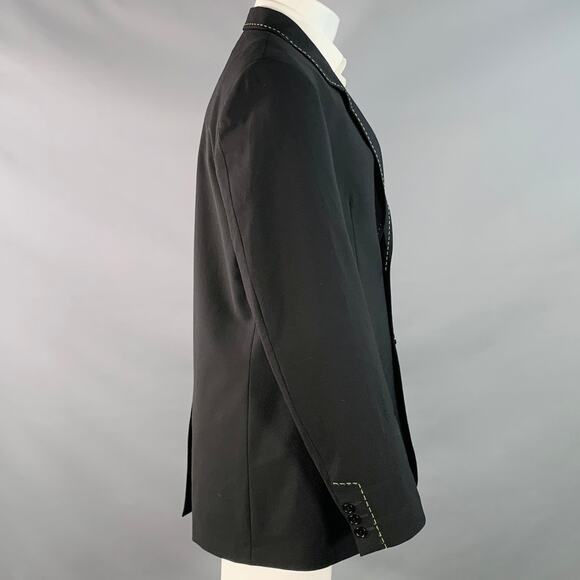 MSGM Size 34 Black Contrast Stitch Wool Blend Notch Lapel Sport Coat - Picture 3 of 10